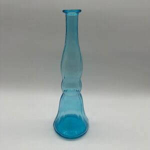 Empoli Italian Rossini Ribbed Glass Decanter 13" Blue Vintage Geniesse Bottle